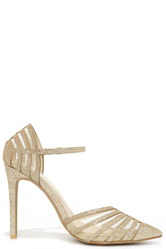 Sexy Gold Heels Glitter Heels Mesh Heels 34.00