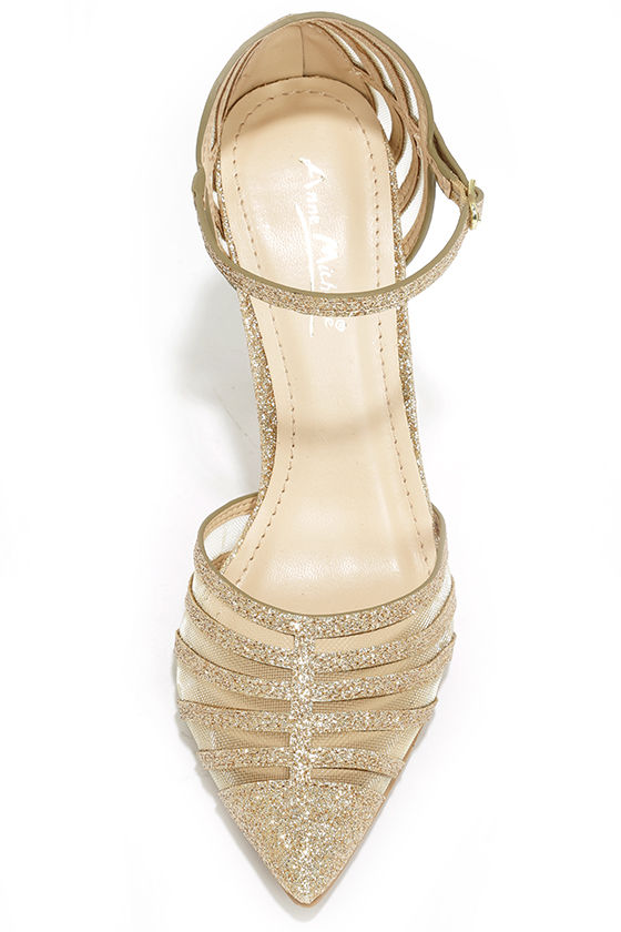 Sexy Gold Heels - Glitter Heels - Mesh Heels - $34.00