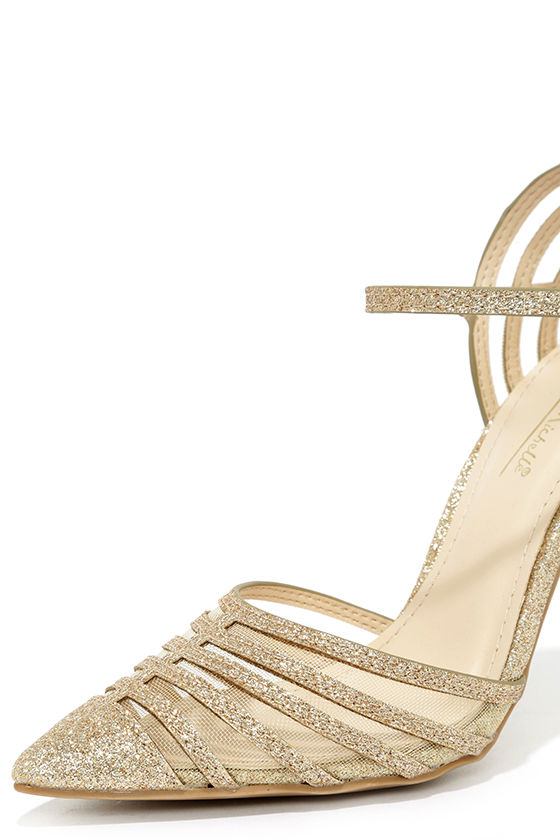 Sexy Gold Heels Glitter Heels Mesh Heels 34.00