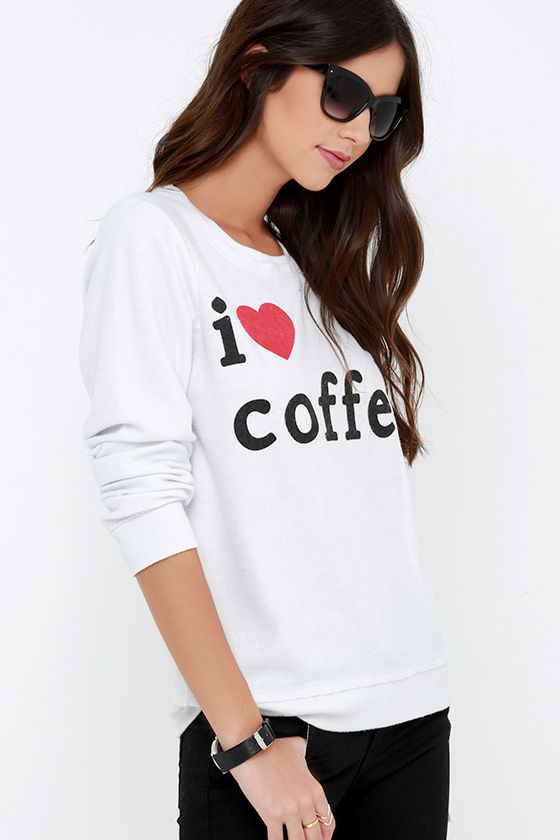 Chaser I Heart Coffee Sweatshirt - Ivory Sweatshirt - Crew Neck Sweatshirt - $79.00