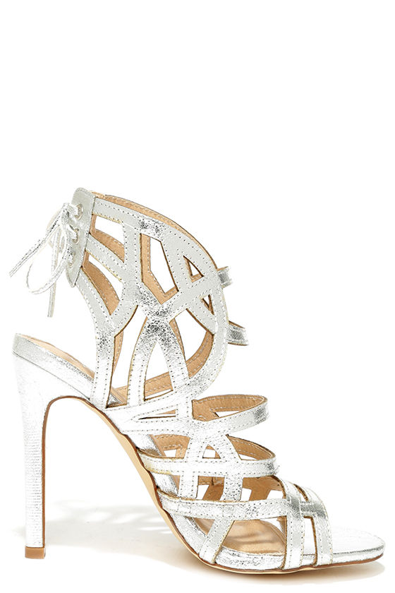 lace up heels silver