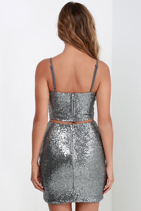 Sequin Dress - Silver Dress - Two-Piece Dress - $74.00