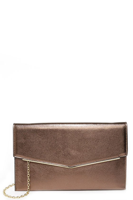Chic Bronze Clutch Metallic Clutch Vegan Leather Purse 32.00