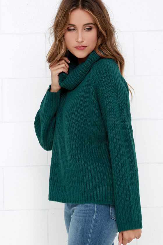Cute Teal Blue Sweater - Cowl Neck Sweater - Knit Sweater - $42.00