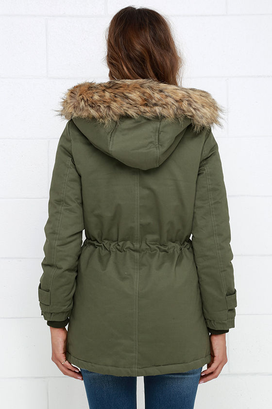 Olive Green Jacket Faux Fur Jacket Parka Jacket Coat 88.00