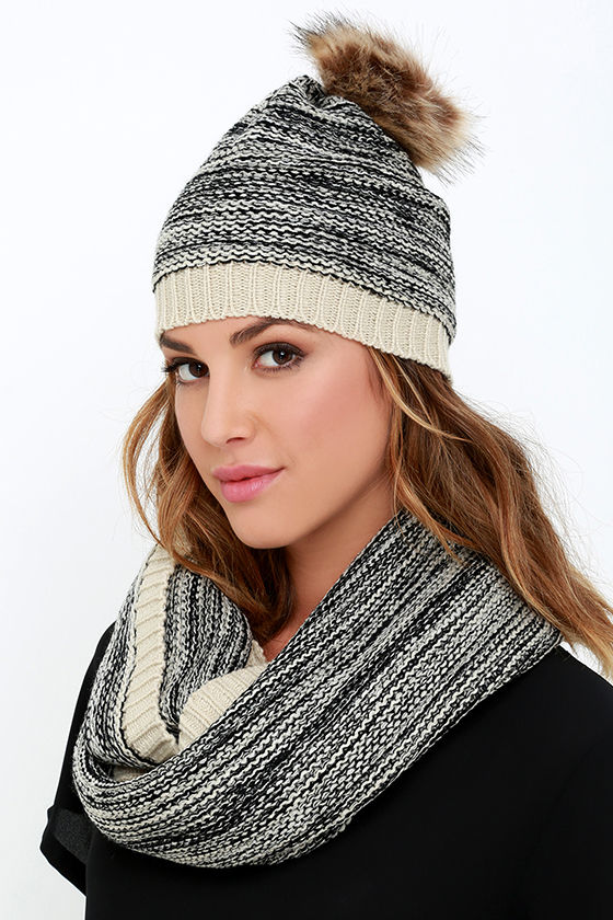 Cute Beige Scarf and Hat Set Marl Knit Scarf and Hat Set 19.00