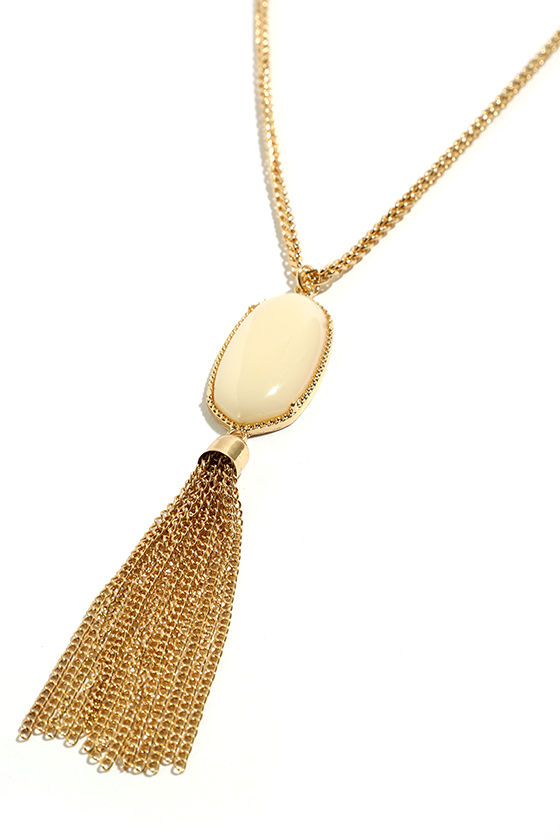 Cute Gold and Cream Necklace - Faux Stone Necklace - $17.00