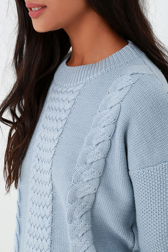 blue cable knit sweater womens