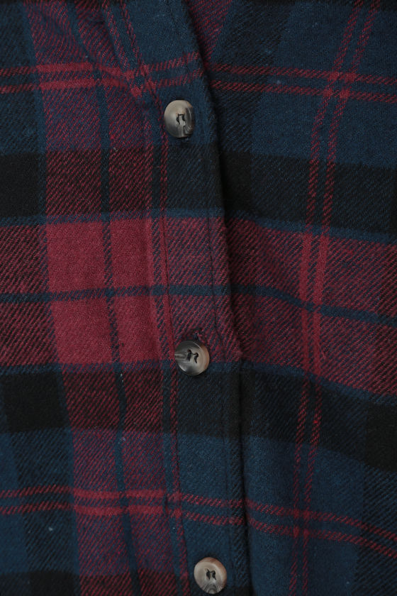 Plaid Flannel Shirt - Burgundy Top - Button-Up Top - $40.00