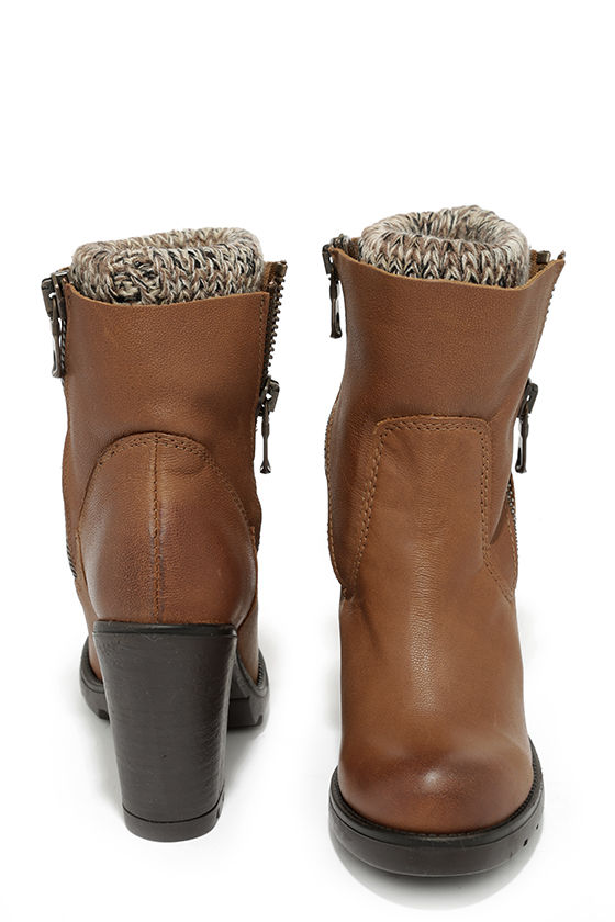 cognac high heel boots