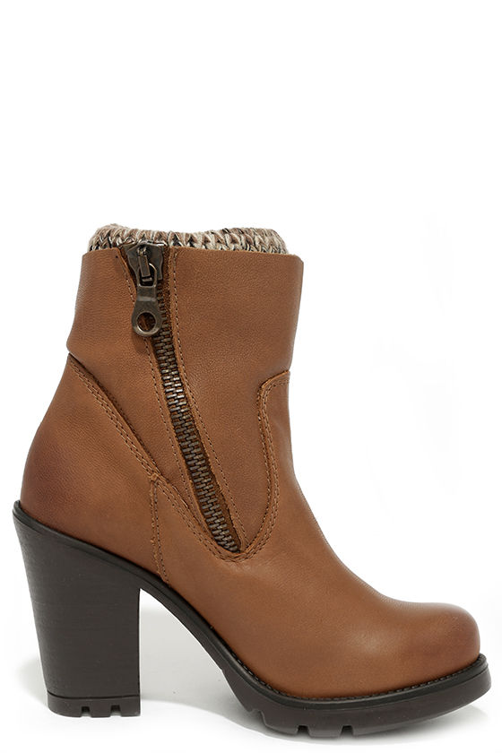 cognac high heel boots