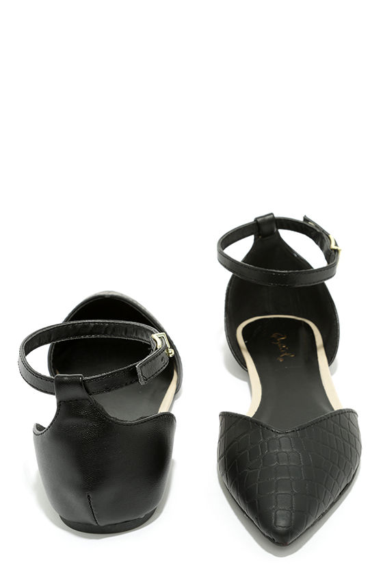 Cute Black Flats - Ankle Strap Flats - Pointed Flats - $20.00