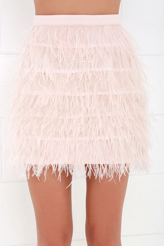 Blush Pink Skirt Feather Skirt Mini Skirt 95.00