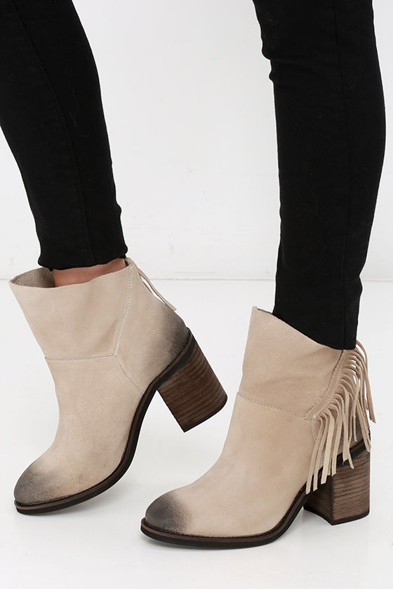Cute Beige Booties - Fringe Boots - Ankle Boots - $139.00