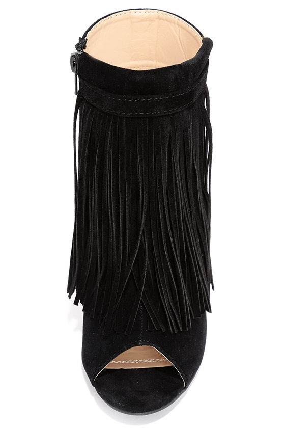 black high heels with fringe