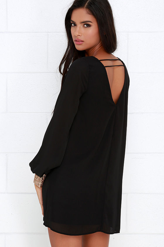 Long Sleeve Dress- Shift Dress - Black Dress - $59.00