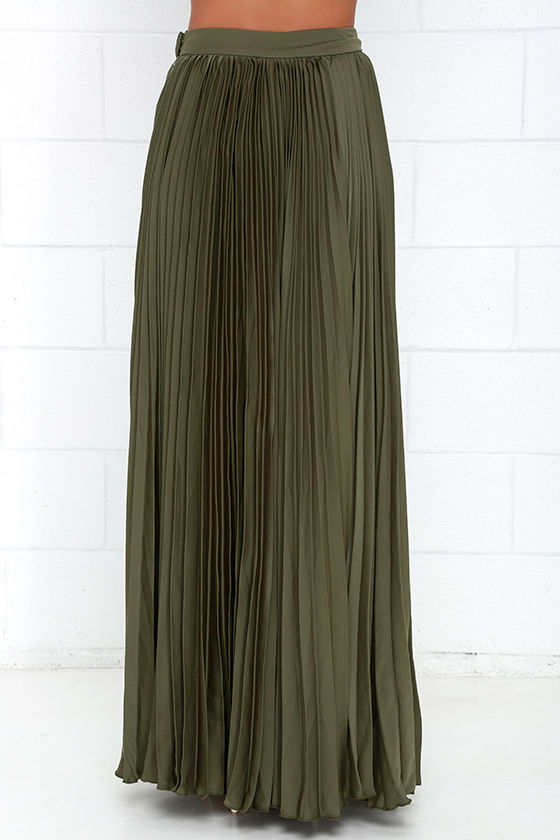Pretty Olive Green Skirt - Maxi Skirt - Accordion Pleated Skirt - $139.00