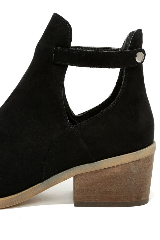 black ankle cut out booties