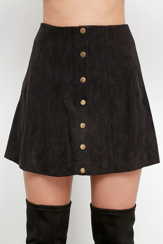 Cute Black Suede Skirt - A-Line Skirt - Button Front Skirt - $49.00