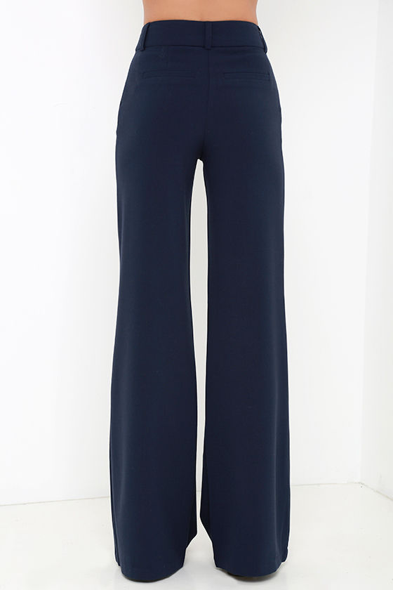 navy jersey wide leg trousers