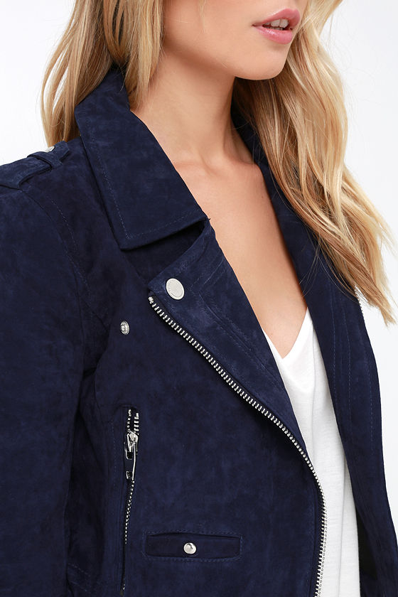 Blank NYC Backhanded Navy Blue Jacket Genuine Suede Jacket
