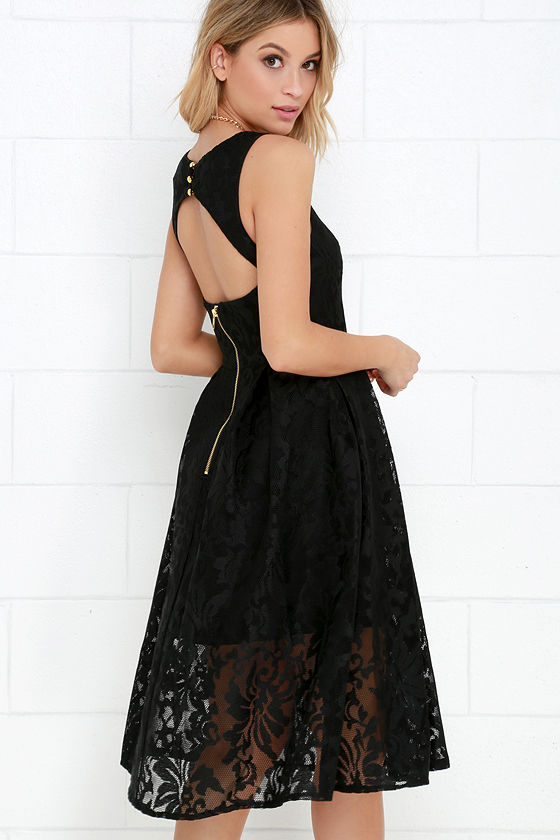 Lovely Black Dress - Lace Dress - Midi Dress - $64.00