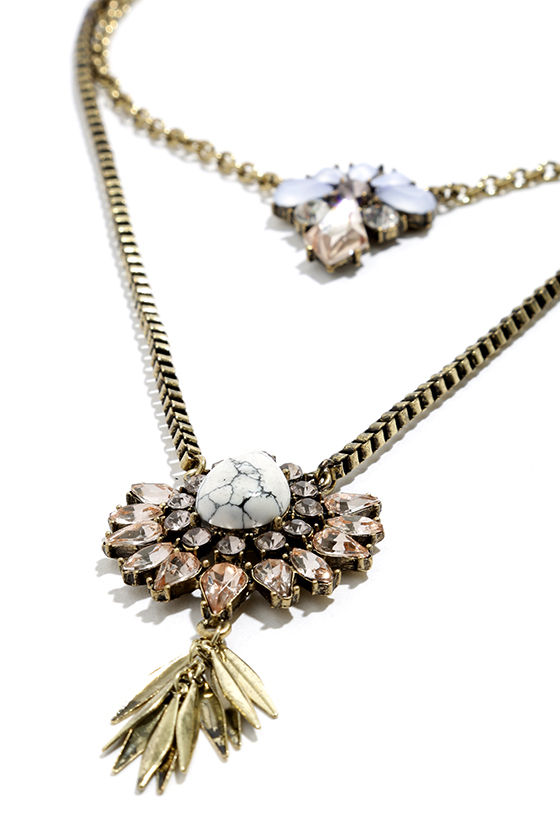 Lovely Gold Necklace - Rhinestone Necklace - Layered Necklace - $13.00