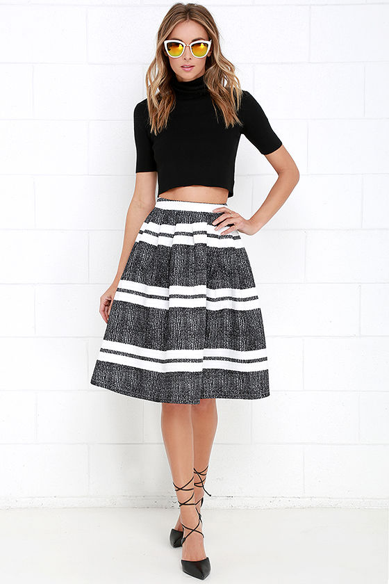 Chic Print Skirt - Midi Skirt - Black and White Skirt - $62.00