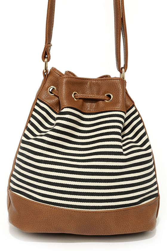 Cute Striped Bucket Bag - Drawstring Bag - Ivory and Navy Blue Bag - $35.00