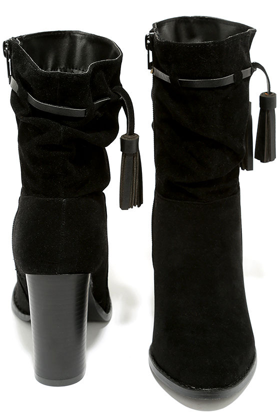Cute Black Boots - High Heel Boots - Mid-Calf Boots - $47.00