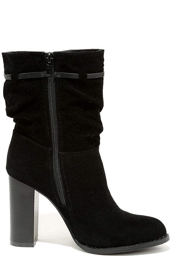 Cute Black Boots - High Heel Boots - Mid-Calf Boots - $47.00