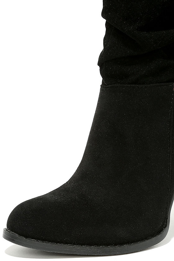 black high heel mid calf boots