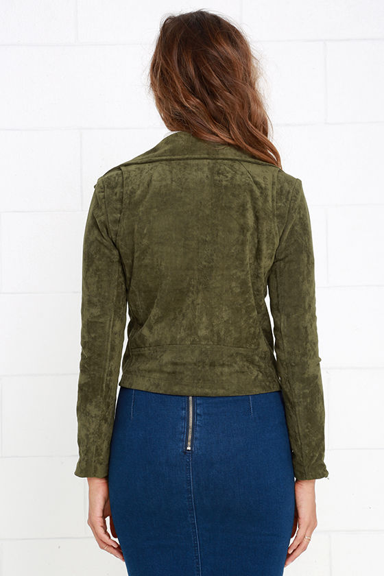 Suede Jacket Moto Jacket Olive Green Jacket 95.00