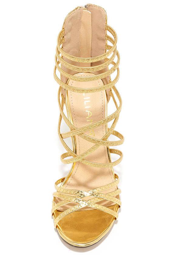 gold caged heels