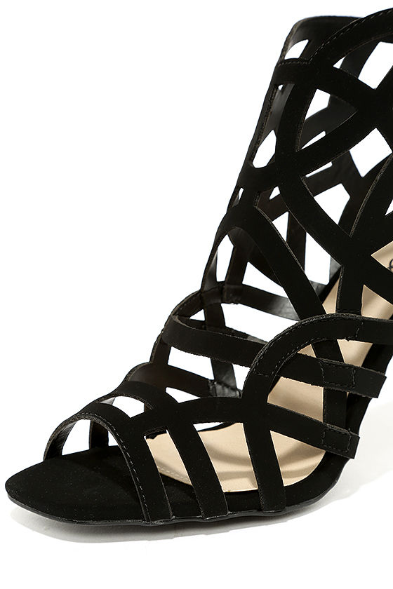 Lovely Black Heels - Caged Heels - Peep Toe Heels - $32.00