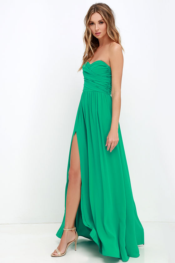 Lovely Green Gown Strapless Dress Maxi Dress 82.00