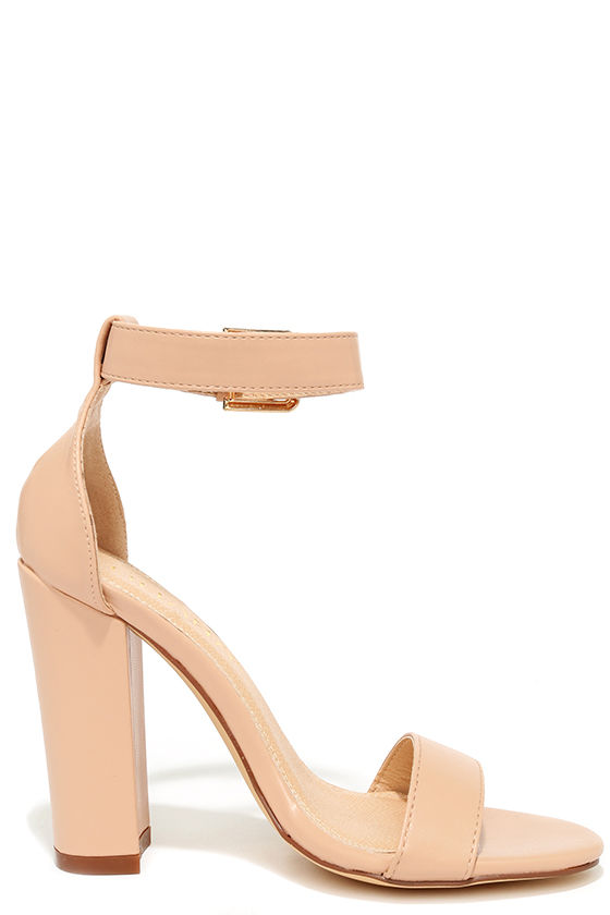 Cute Ankle Strap Heels - High Heel Sandals - Nude Heels - $34.00