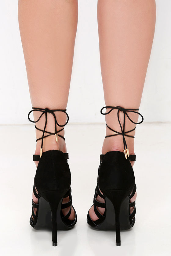 Chic Black Heels - Lace-Up Heels - Leg-Wrap Heels - $26.00