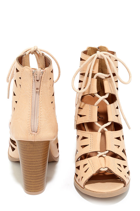 blush lace up booties