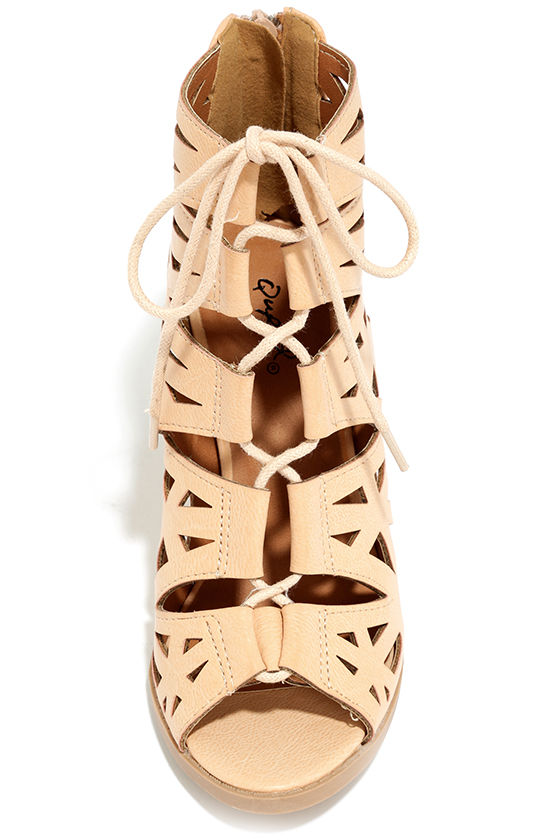 blush lace up booties