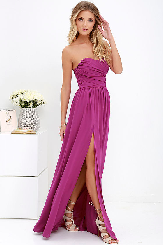 Lovely Magenta Purple Gown - Strapless Dress - Maxi Dress - $82.00