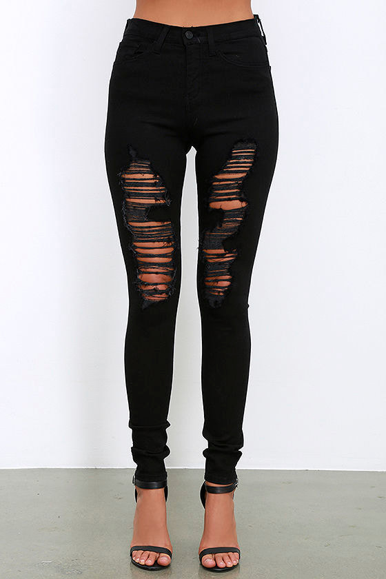 Stretchy Black Jeans - Skinny Jeans - Distressed Jeans - $71.00