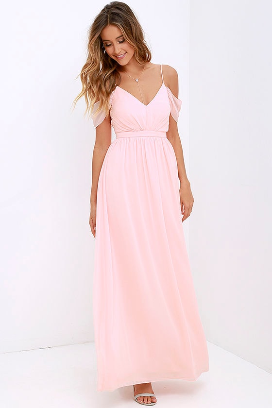 Lovely Peach Dress - Off-the-Shoulder Dress - Maxi Dress - $89.00