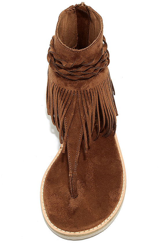 Cute Brown Sandals - Fringe Sandals - Thong Sandals - $79.00