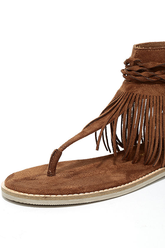 Cute Brown Sandals - Fringe Sandals - Thong Sandals - $79.00