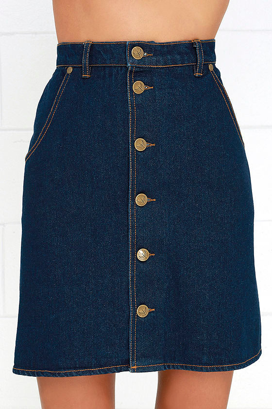 The Fifth Label Downtown - Denim Skirt - Dark Wash Denim - A-Line Skirt ...