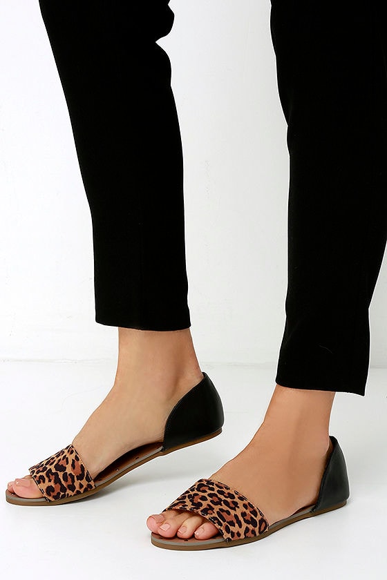open toe leopard flats