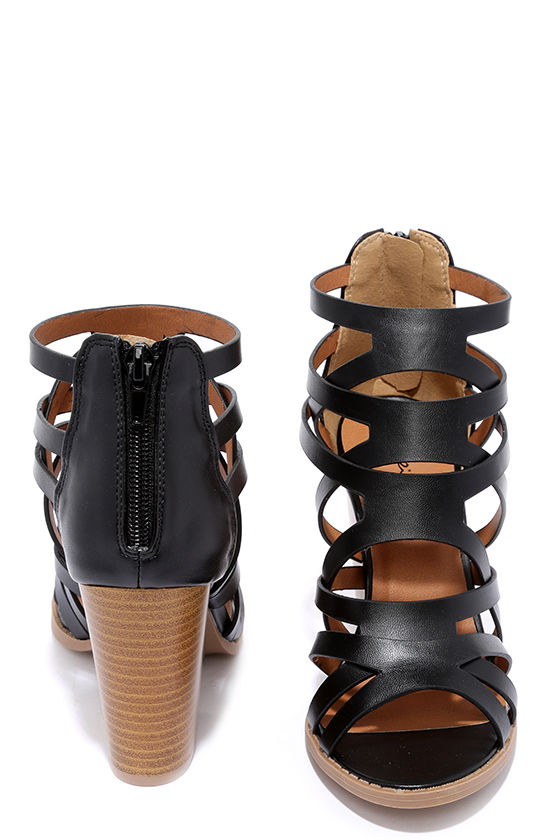 Cute Black Heels - Caged Heels - High Heel Sandals - $37.00