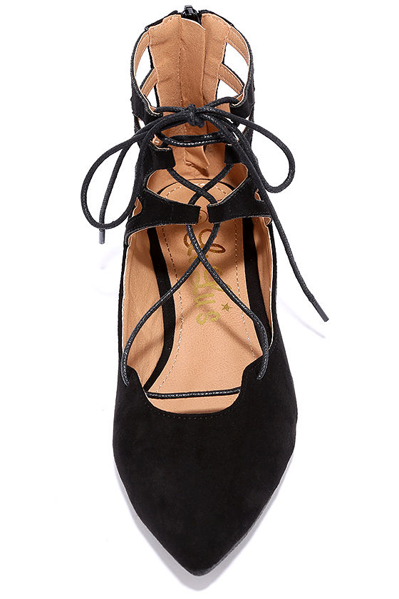 black suede lace up flats
