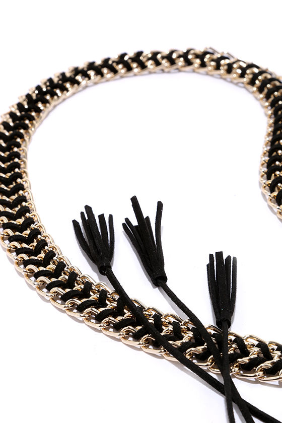 Cool Black Belt Gold Chain Belt Boho Belt Fringe Belt 14.00